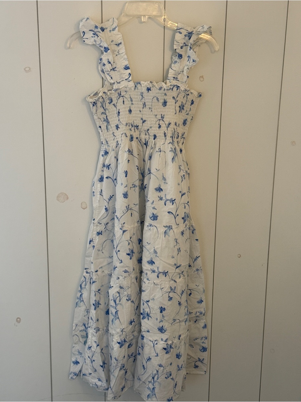 Hill House White and Blue Floral Ruffle-Strap Sundress